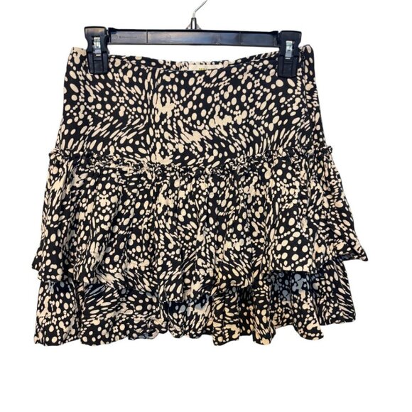 Maeve by Anthropologie Linen Blend Black Cream Print Tiered Mini Skirt - Picture 5 of 13
